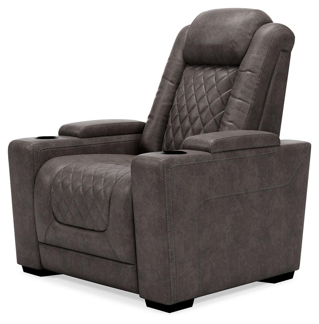 Hyllmont Gray Faux Leather Recliner - Ella Furniture