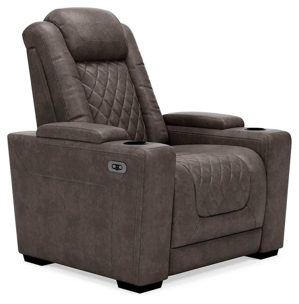 Hyllmont Gray Faux Leather Recliner - Ella Furniture