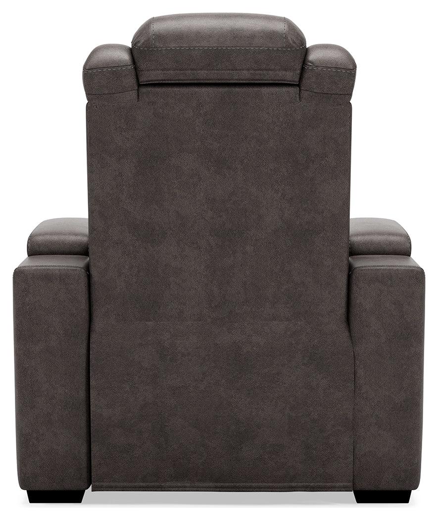 Hyllmont Gray Faux Leather Recliner - Ella Furniture