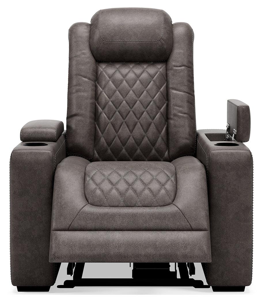 Hyllmont Gray Faux Leather Recliner - Ella Furniture