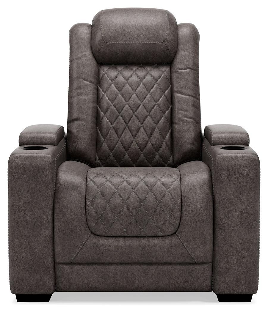 Hyllmont Gray Faux Leather Recliner - Ella Furniture