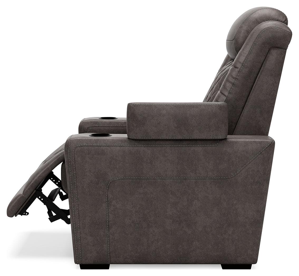 Hyllmont Gray Faux Leather Recliner - Ella Furniture