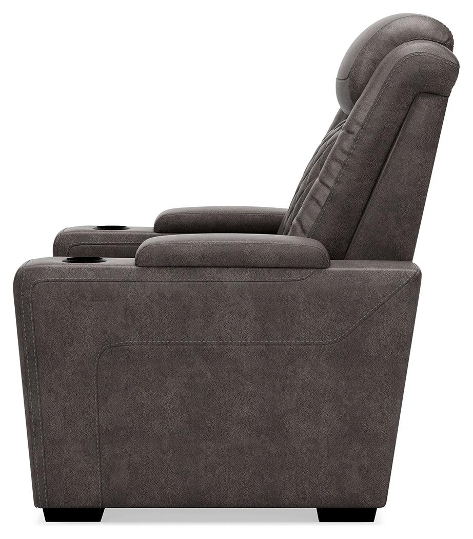 Hyllmont Gray Faux Leather Recliner - Ella Furniture