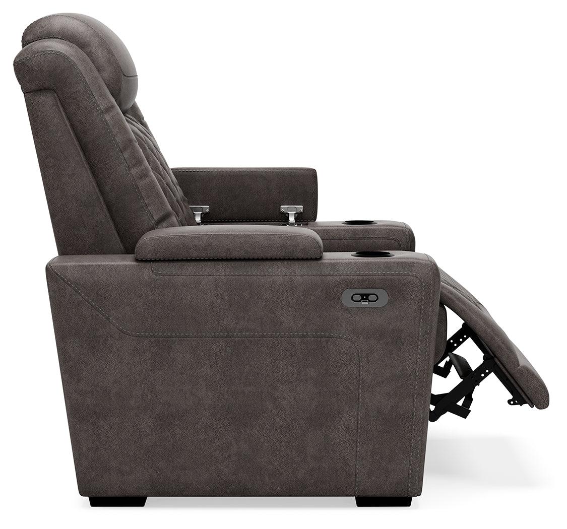 Hyllmont Gray Faux Leather Recliner - Ella Furniture