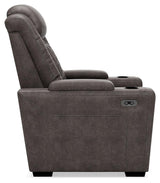 Hyllmont Gray Faux Leather Recliner - Ella Furniture
