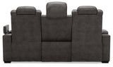 Hyllmont Gray Faux Leather Power Reclining Sofa - Ella Furniture