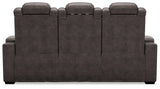 Hyllmont Gray Faux Leather Power Reclining Sofa - Ella Furniture