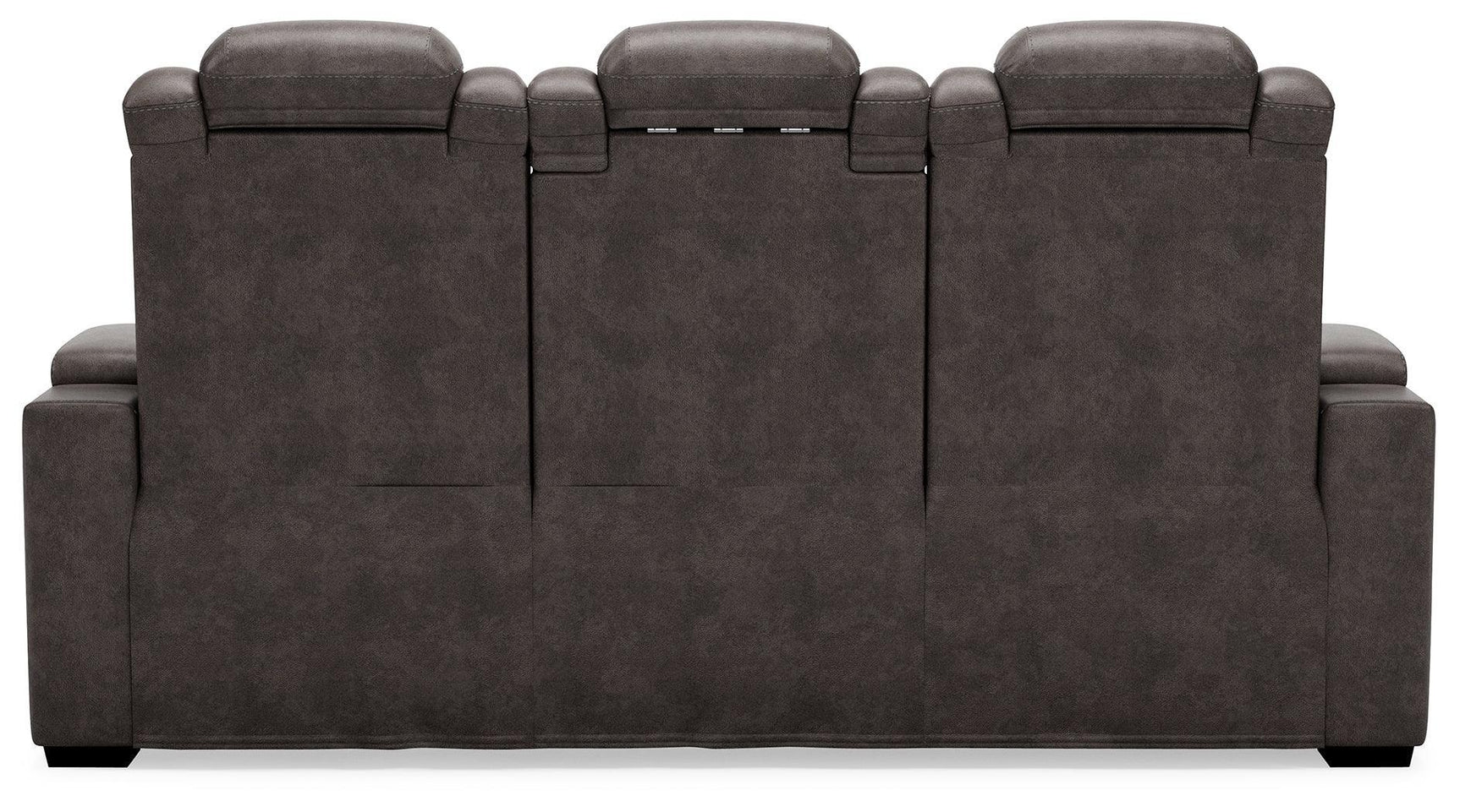 Hyllmont Gray Faux Leather Power Reclining Sofa - Ella Furniture