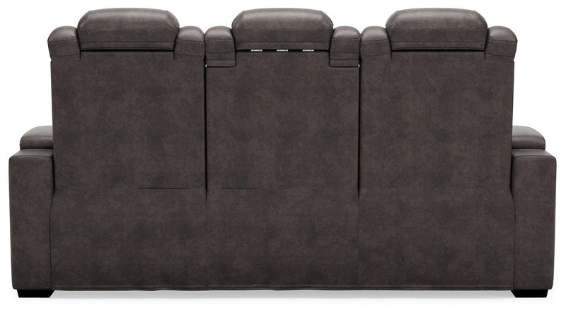 Hyllmont Gray Faux Leather Power Reclining Sofa - Ella Furniture