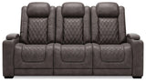 Hyllmont Gray Faux Leather Power Reclining Sofa - Ella Furniture