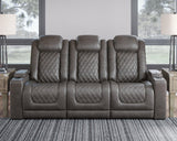 Hyllmont Gray Faux Leather Power Reclining Sofa - Ella Furniture