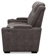 Hyllmont Gray Faux Leather Power Reclining Sofa - Ella Furniture