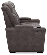 Hyllmont Gray Faux Leather Power Reclining Sofa - Ella Furniture