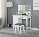 Elijah Vanity Set With LED Lights White And Dark Grey - Ella Furniture