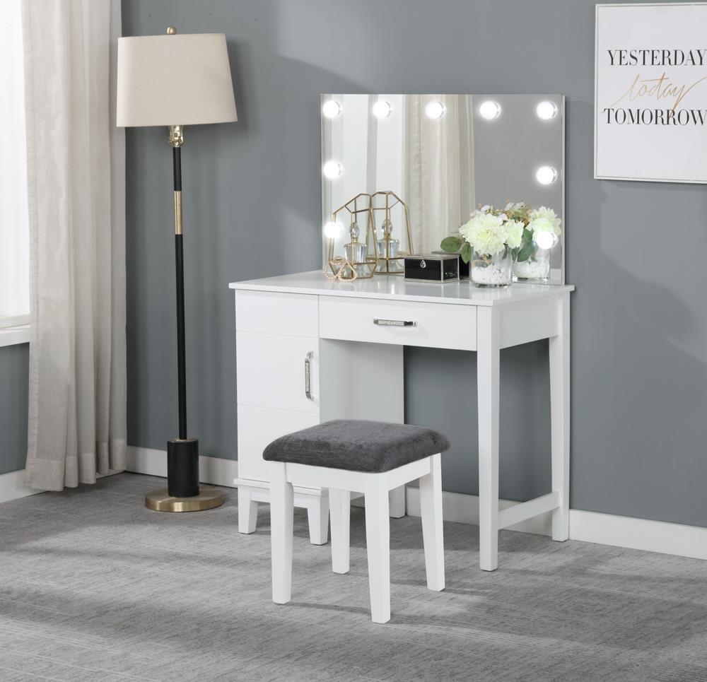 Elijah Vanity Set With LED Lights White And Dark Grey - Ella Furniture