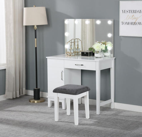 Elijah Vanity Set With LED Lights White And Dark Grey - Ella Furniture
