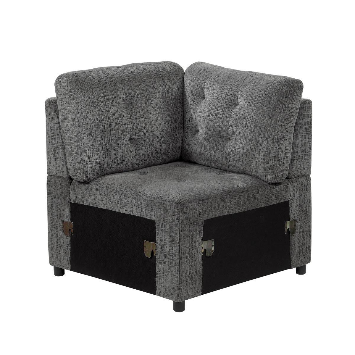 Lanning Gray Chenille Fabric Upholstery 3-Piece Sectional With Pull-out Bed And Pull-out Ottoman - Ella Furniture