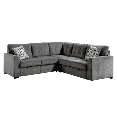 Lanning Gray Chenille Fabric Upholstery 3-Piece Sectional With Pull-out Bed And Pull-out Ottoman - Ella Furniture