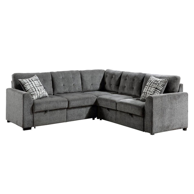 Lanning Gray Chenille Fabric Upholstery 3-Piece Sectional With Pull-out Bed And Pull-out Ottoman - Ella Furniture