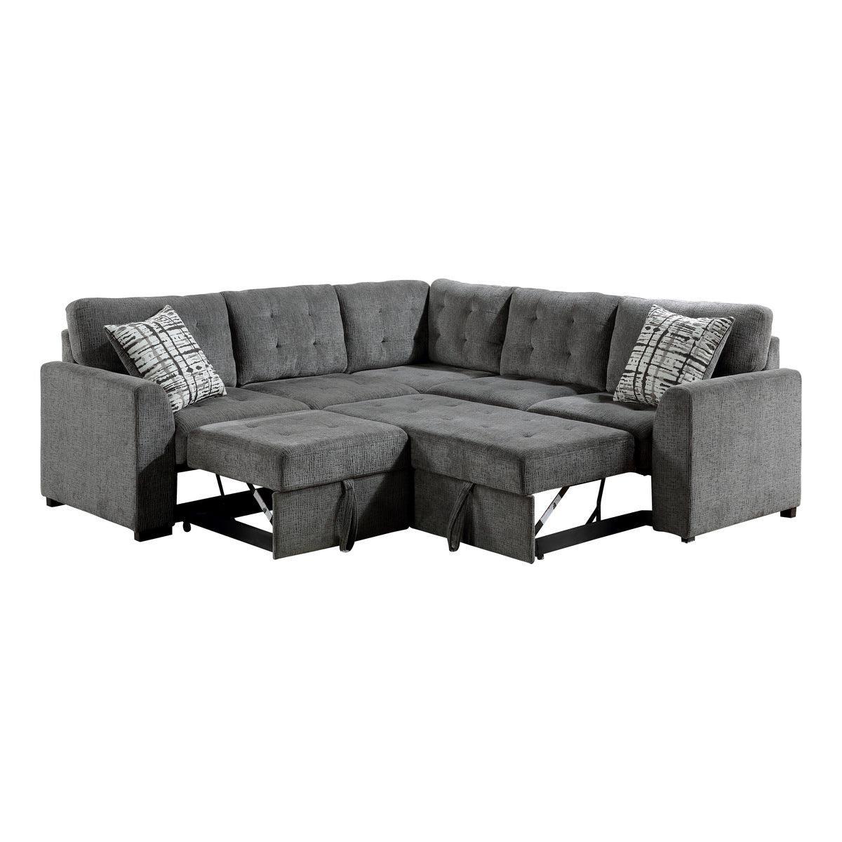 Lanning Gray Chenille Fabric Upholstery 3-Piece Sectional With Pull-out Bed And Pull-out Ottoman - Ella Furniture