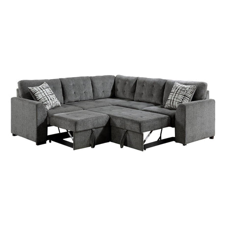 Lanning Gray Chenille Fabric Upholstery 3-Piece Sectional With Pull-out Bed And Pull-out Ottoman - Ella Furniture