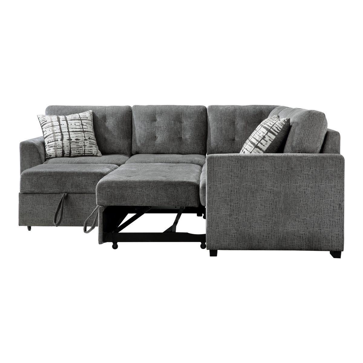 Lanning Gray Chenille Fabric Upholstery 3-Piece Sectional With Pull-out Bed And Pull-out Ottoman - Ella Furniture