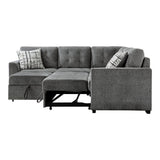 Lanning Gray Chenille Fabric Upholstery 3-Piece Sectional With Pull-out Bed And Pull-out Ottoman - Ella Furniture