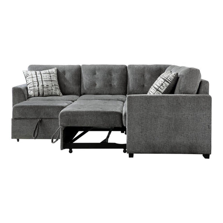 Lanning Gray Chenille Fabric Upholstery 3-Piece Sectional With Pull-out Bed And Pull-out Ottoman - Ella Furniture