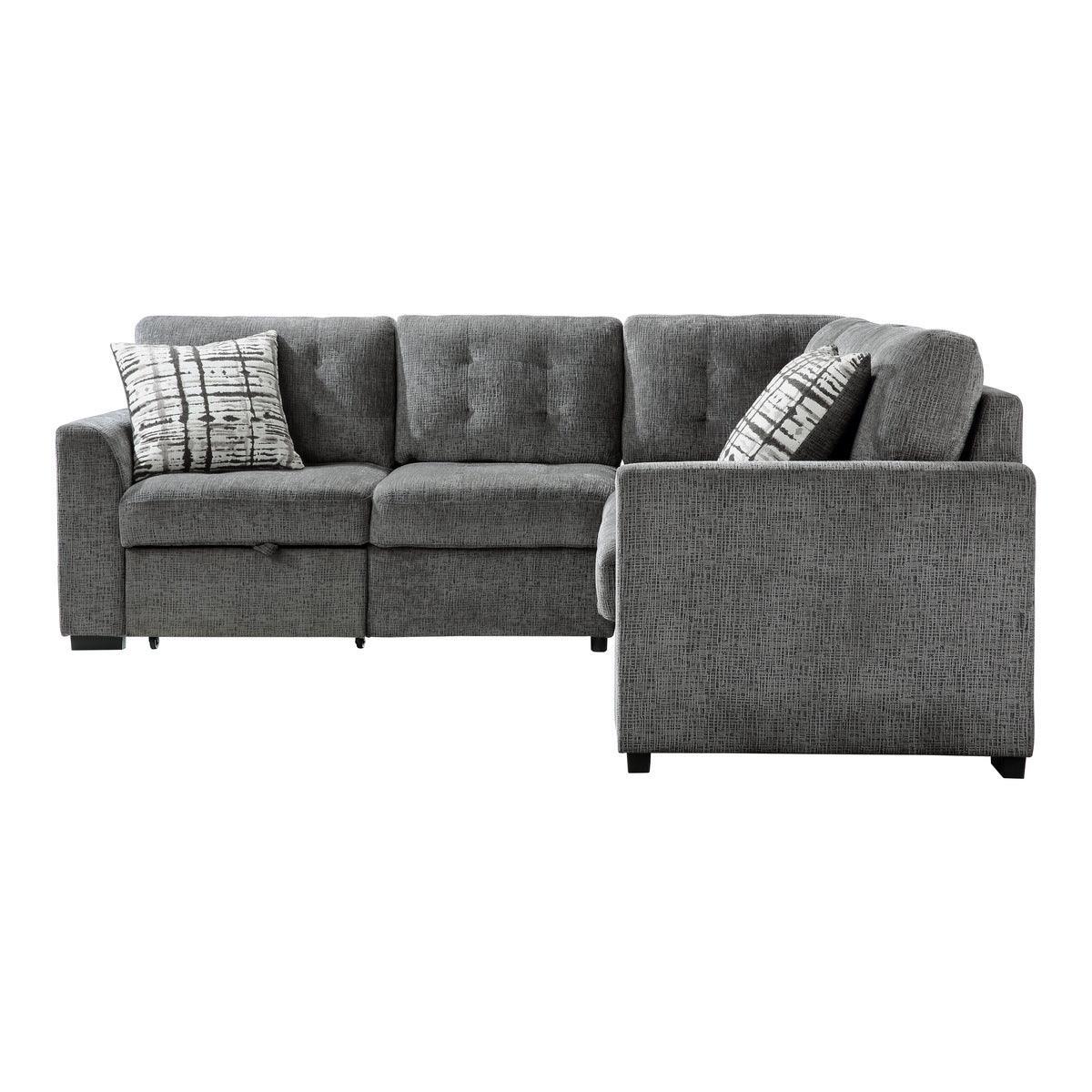 Lanning Gray Chenille Fabric Upholstery 3-Piece Sectional With Pull-out Bed And Pull-out Ottoman - Ella Furniture