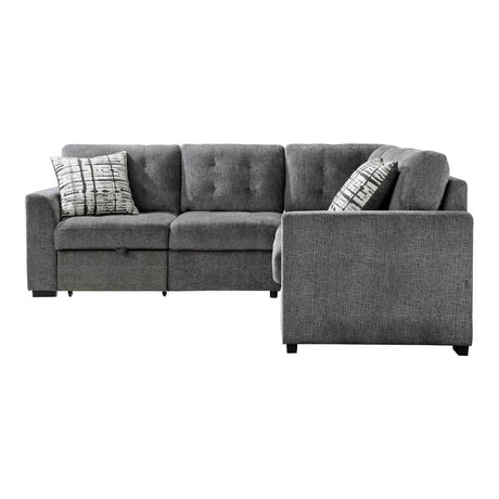 Lanning Gray Chenille Fabric Upholstery 3-Piece Sectional With Pull-out Bed And Pull-out Ottoman - Ella Furniture