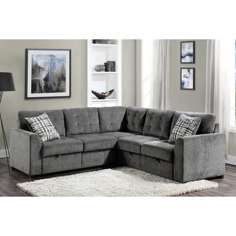 Lanning Gray Chenille Fabric Upholstery 3-Piece Sectional With Pull-out Bed And Pull-out Ottoman - Ella Furniture