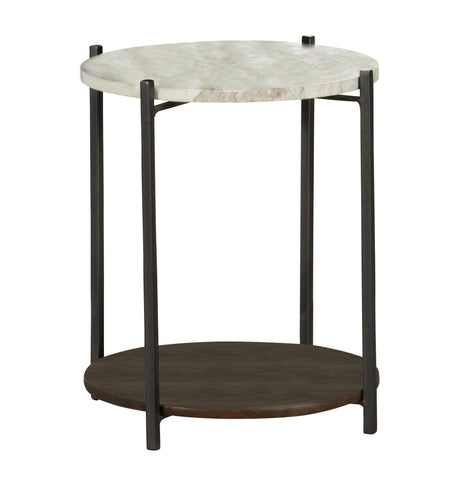 Noemie Round Accent Table With Marble Top White And Gunmetal - Ella Furniture