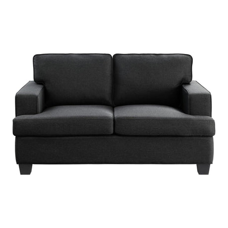 Elmont Black Transitional Solid Wood And Plywood Textured Fabric Upholstery Love Seat - Ella Furniture