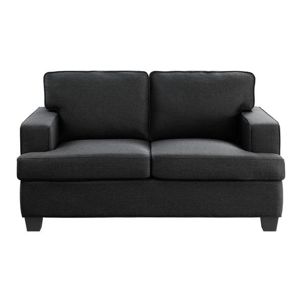 Elmont Black Transitional Solid Wood And Plywood Textured Fabric Upholstery Love Seat - Ella Furniture