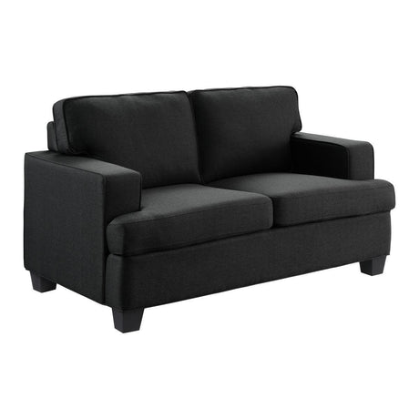 Elmont Black Transitional Solid Wood And Plywood Textured Fabric Upholstery Love Seat - Ella Furniture