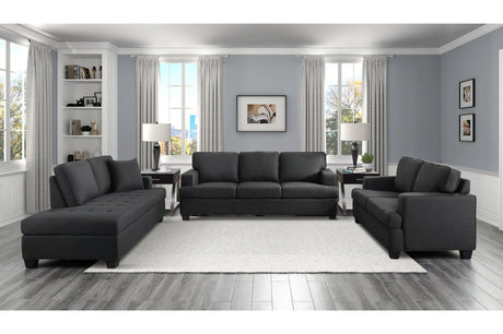 Elmont Black Solid Wood And Plywood Textured Fabric Upholstery 2Pc Set: Sofa, Love - Ella Furniture