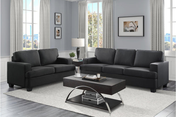 Elmont Black Solid Wood And Plywood Textured Fabric Upholstery 2Pc Set: Sofa, Love - Ella Furniture