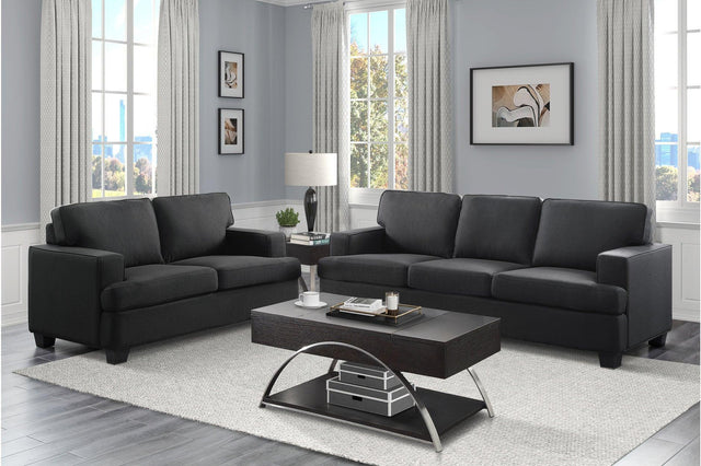 Elmont Black Solid Wood And Plywood Textured Fabric Upholstery 2Pc Set: Sofa, Love - Ella Furniture