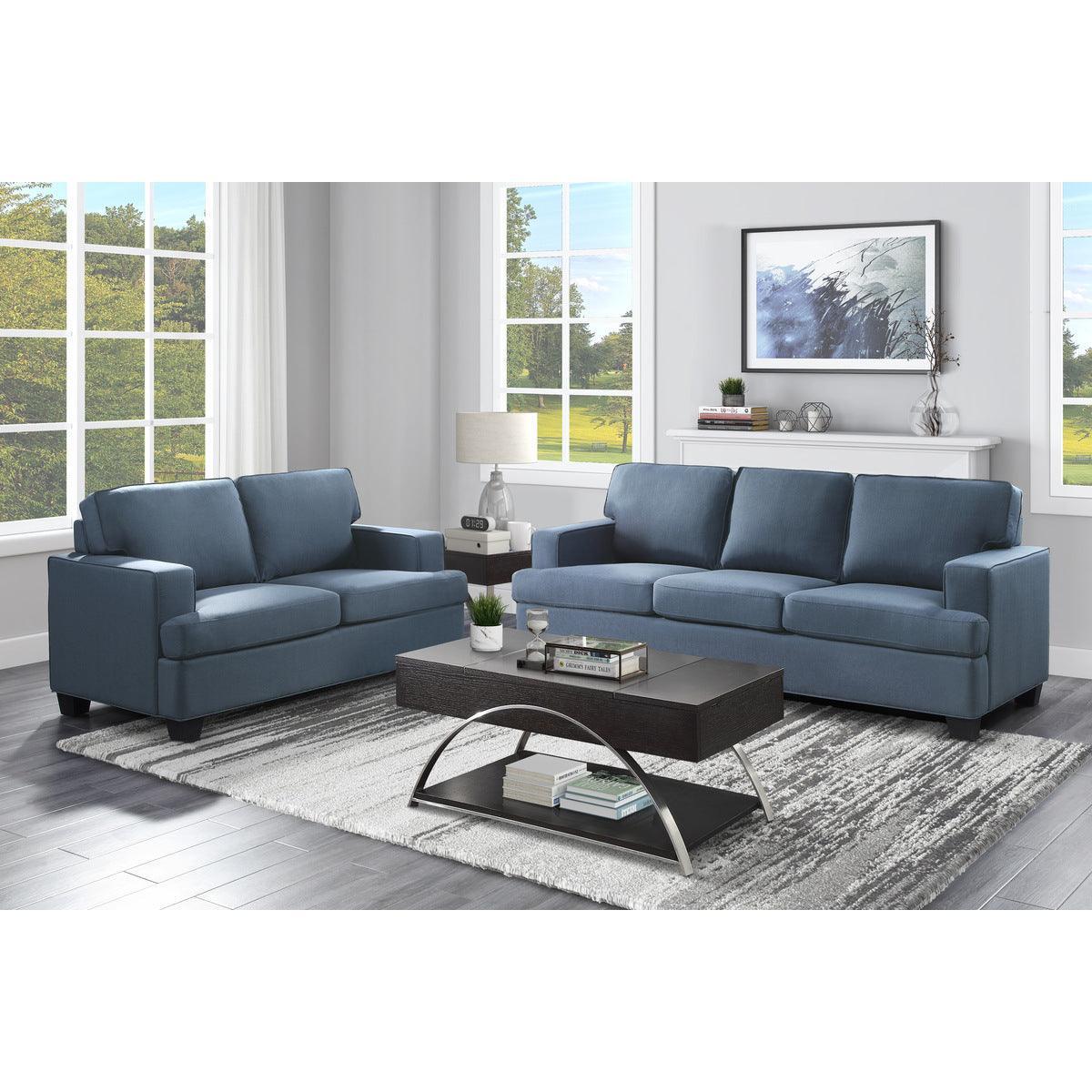 Elmont Blue Modern Transitional Solid Wood And Plywood Textured Fabric Upholstery Sofa - Ella Furniture