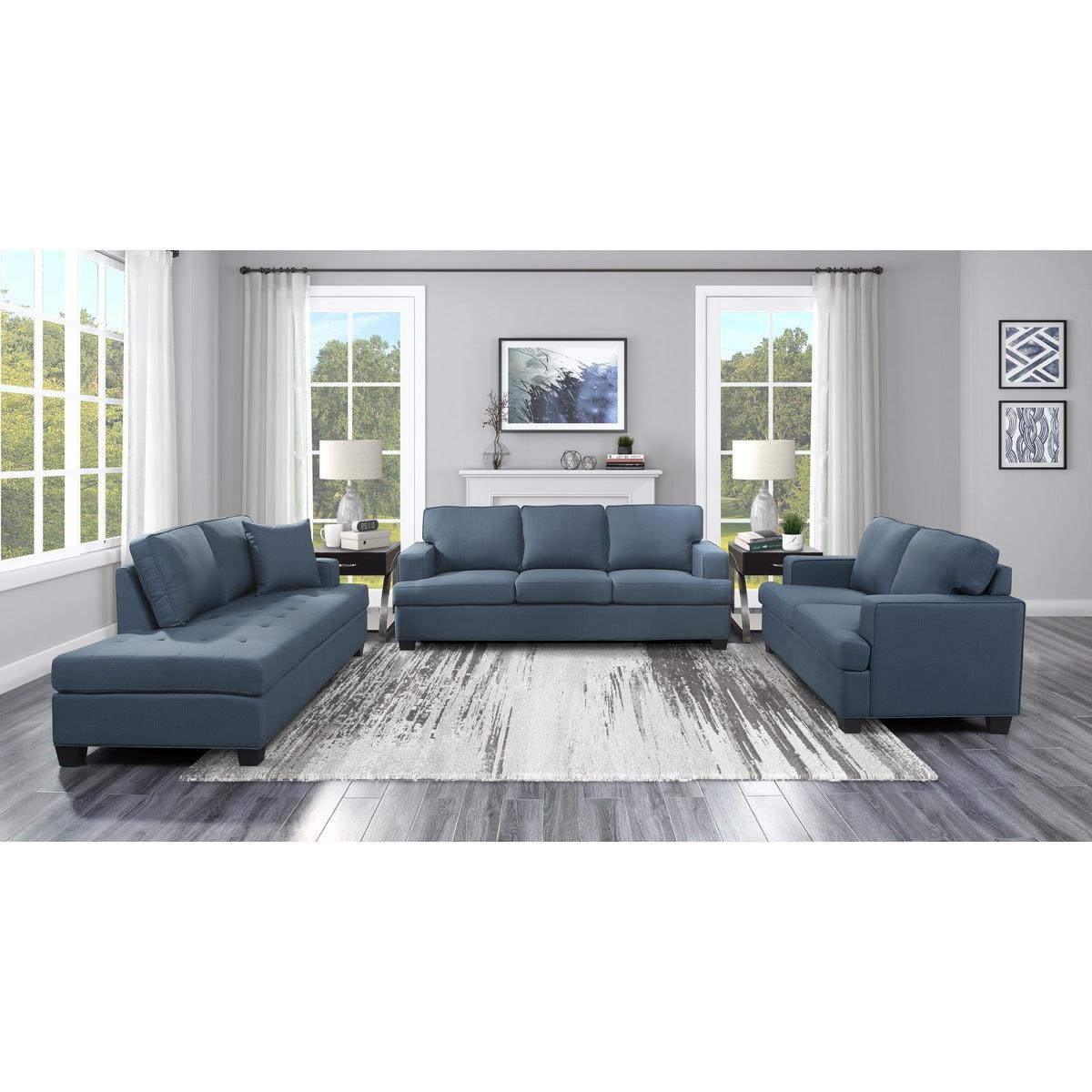 Elmont Blue Modern Transitional Solid Wood And Plywood Textured Fabric Upholstery Sofa - Ella Furniture