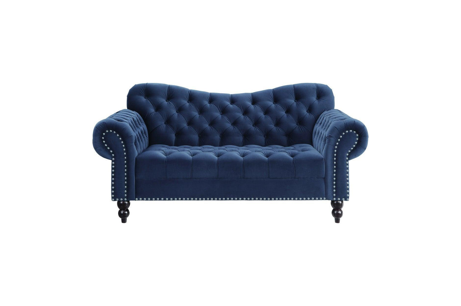 Rosalie Navy Modern Traditional Solid Wood Plywood Velvet Upholstery Tufted 2Pc Set: Sofa, Love - Ella Furniture