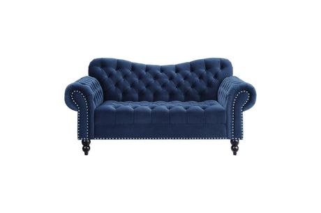 Rosalie Navy Modern Traditional Solid Wood Plywood Velvet Upholstery Tufted 2Pc Set: Sofa, Love - Ella Furniture