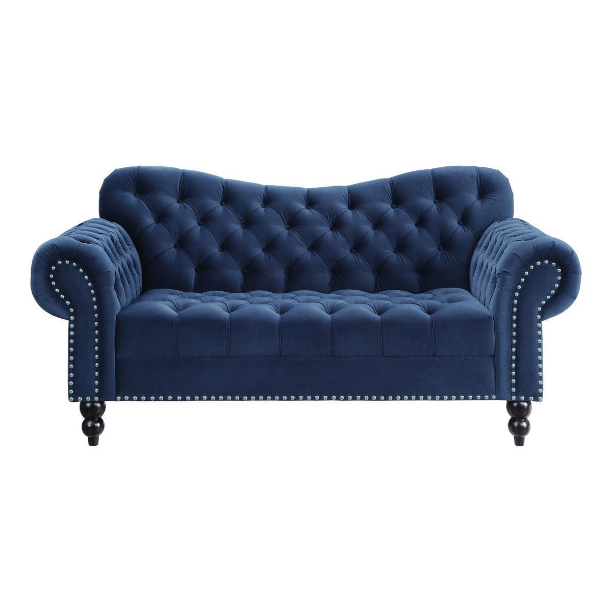 Rosalie Navy Blue Traditional Solid Wood And Plywood Velvet Fabric Upholstered Tufted Loveseat - Ella Furniture