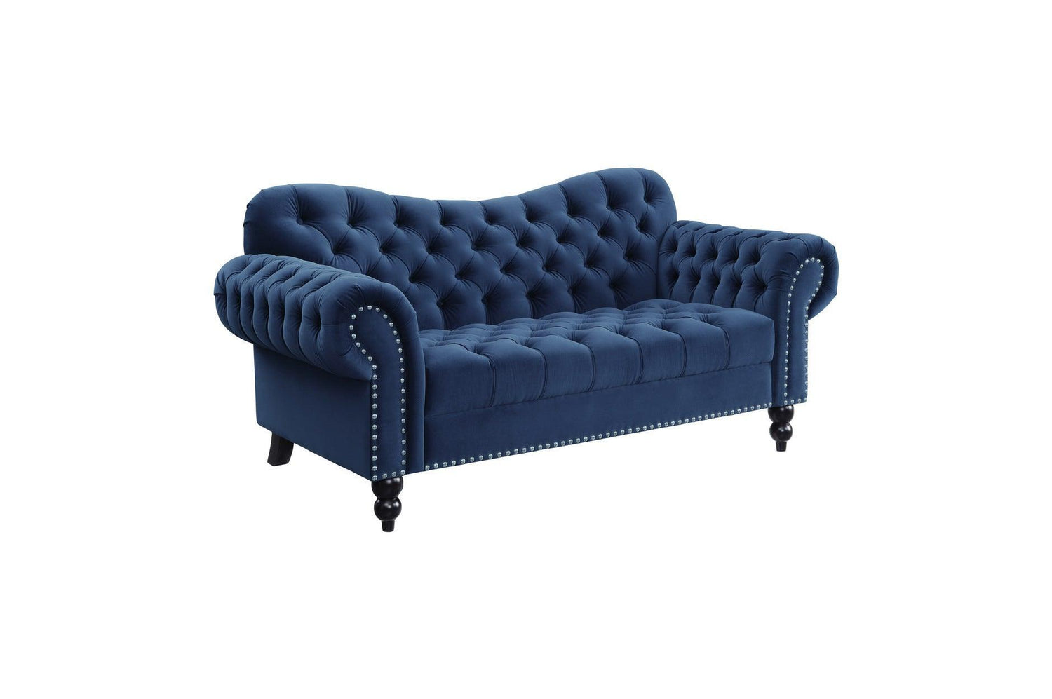 Rosalie Navy Modern Traditional Solid Wood Plywood Velvet Upholstery Tufted 2Pc Set: Sofa, Love - Ella Furniture
