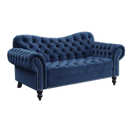 Rosalie Navy Blue Traditional Solid Wood And Plywood Velvet Fabric Upholstered Tufted Loveseat - Ella Furniture