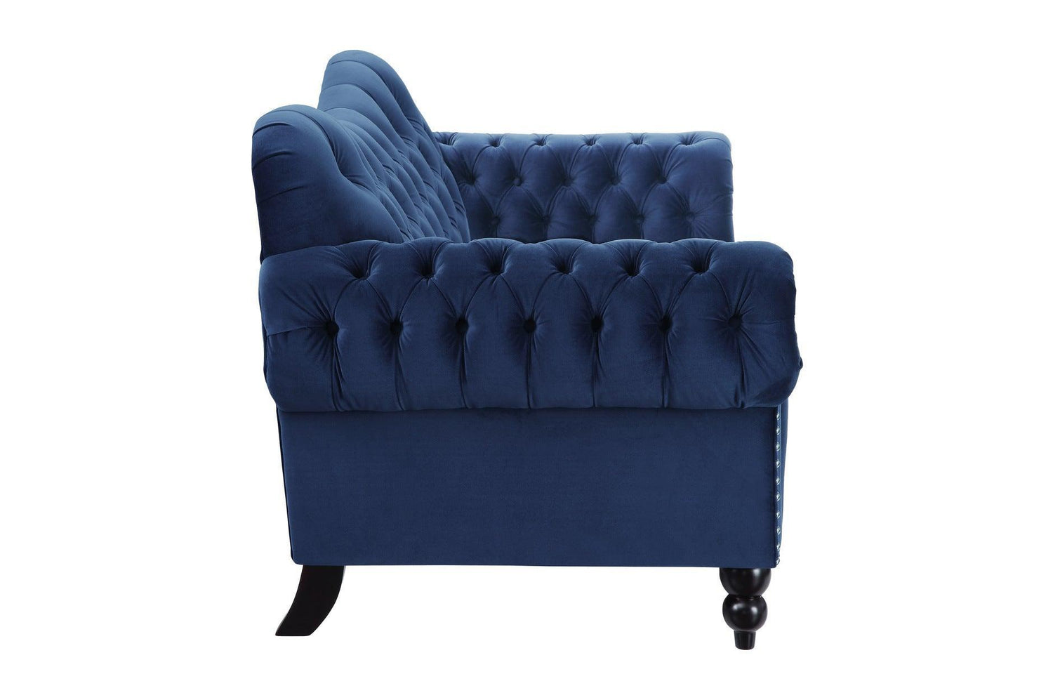 Rosalie Navy Modern Traditional Solid Wood Plywood Velvet Upholstery Tufted 2Pc Set: Sofa, Love - Ella Furniture