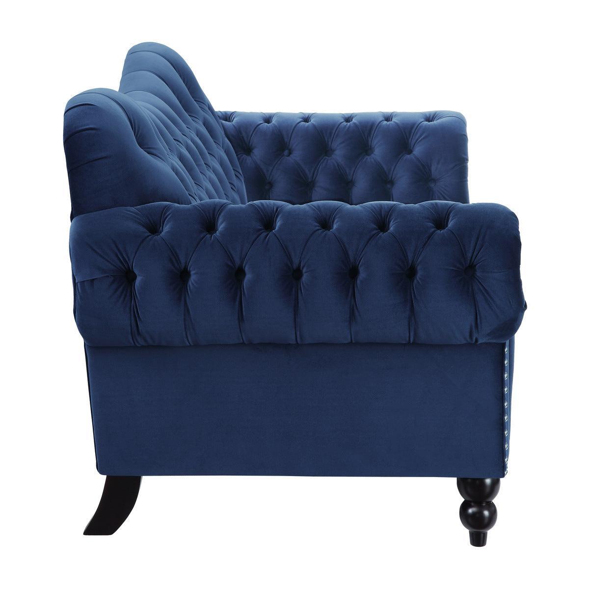 Rosalie Navy Blue Traditional Solid Wood And Plywood Velvet Fabric Upholstered Tufted Loveseat - Ella Furniture