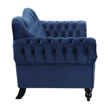 Rosalie Navy Blue Traditional Solid Wood And Plywood Velvet Fabric Upholstered Tufted Loveseat - Ella Furniture
