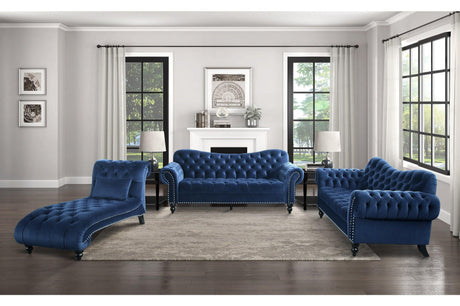Rosalie Navy Modern Traditional Solid Wood Plywood Velvet Upholstery Tufted 2Pc Set: Sofa, Love - Ella Furniture