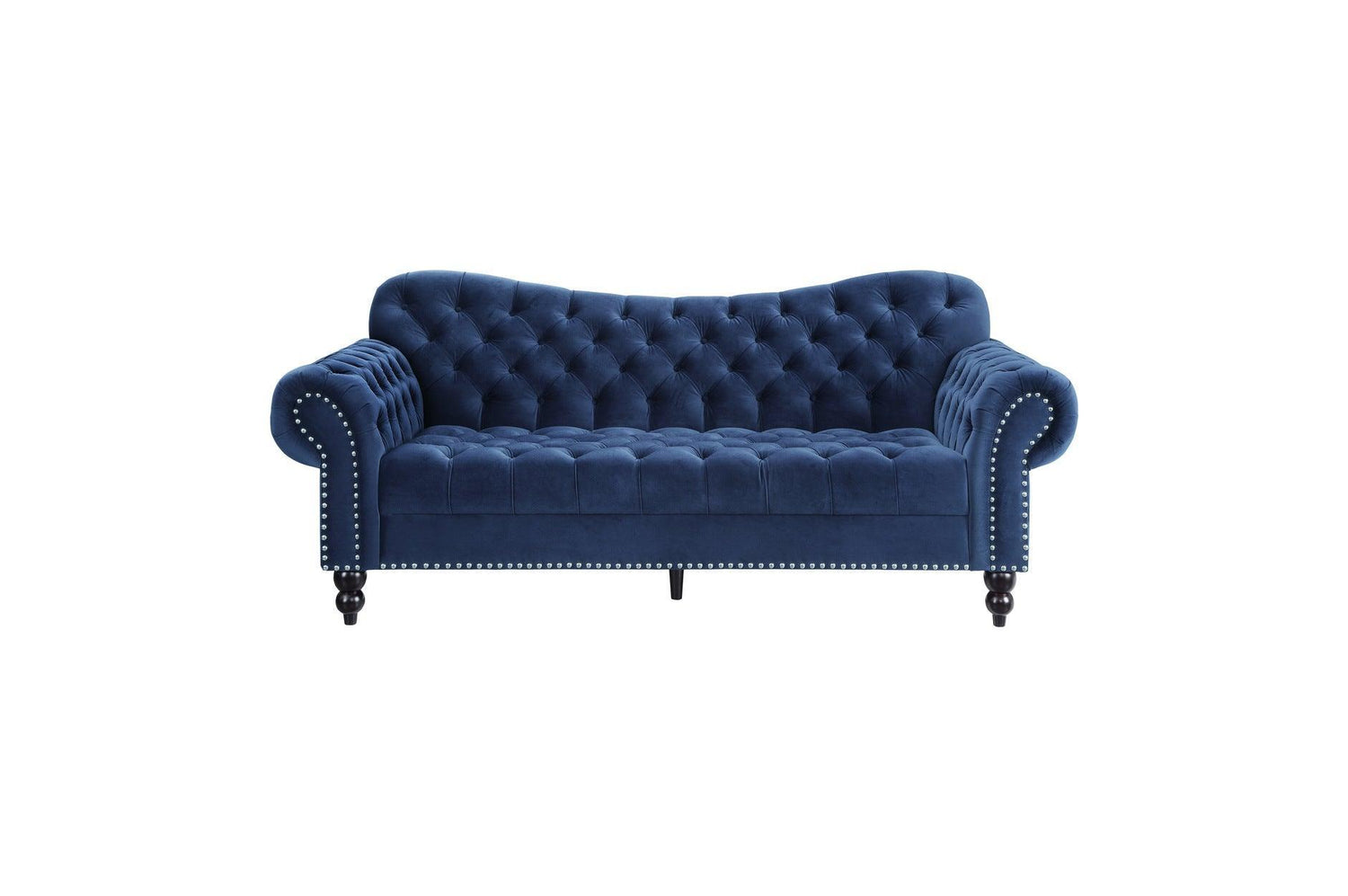 Rosalie Navy Modern Traditional Solid Wood Plywood Velvet Upholstery Tufted 2Pc Set: Sofa, Love - Ella Furniture